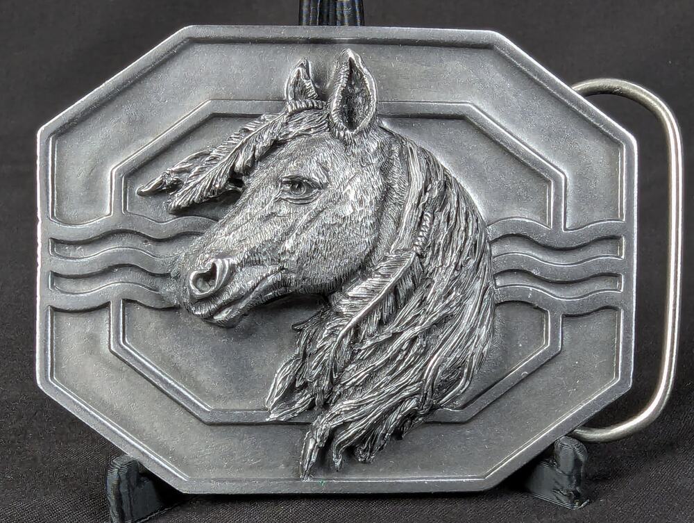 Vintage 1988 Siskiyou Buckle Co Mighty Horse Belt Buckle Solid Pewter Made in...